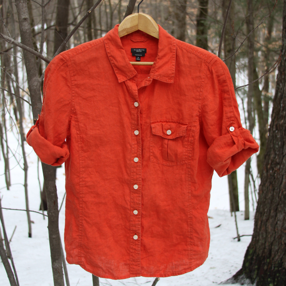 Button-down roll-up sleeve shirt - 100% Linen